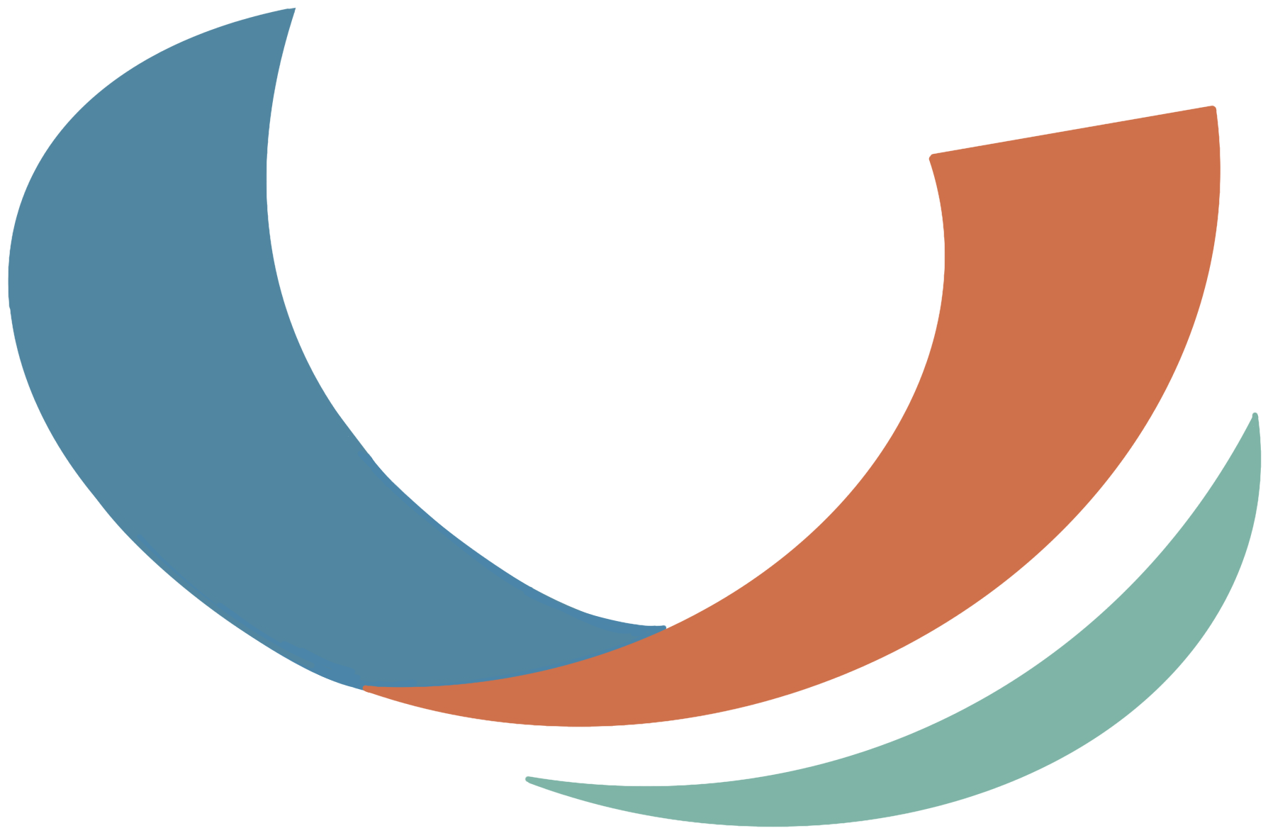 Logo von Verena Fabris in Form eines rundlichen V. Es setzt sich aus einem blauen, einem orangen und einem türkisen Streifen zusammen.